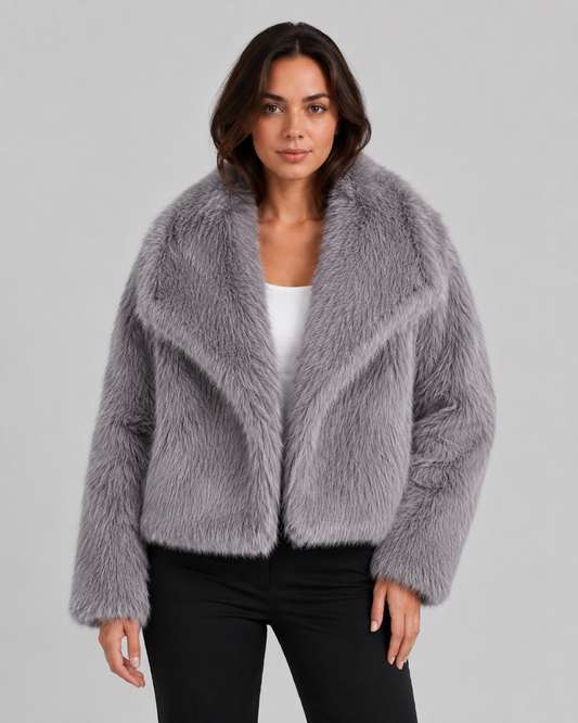 Women's Faux Fur Jacket - Cropped Winter Jacket