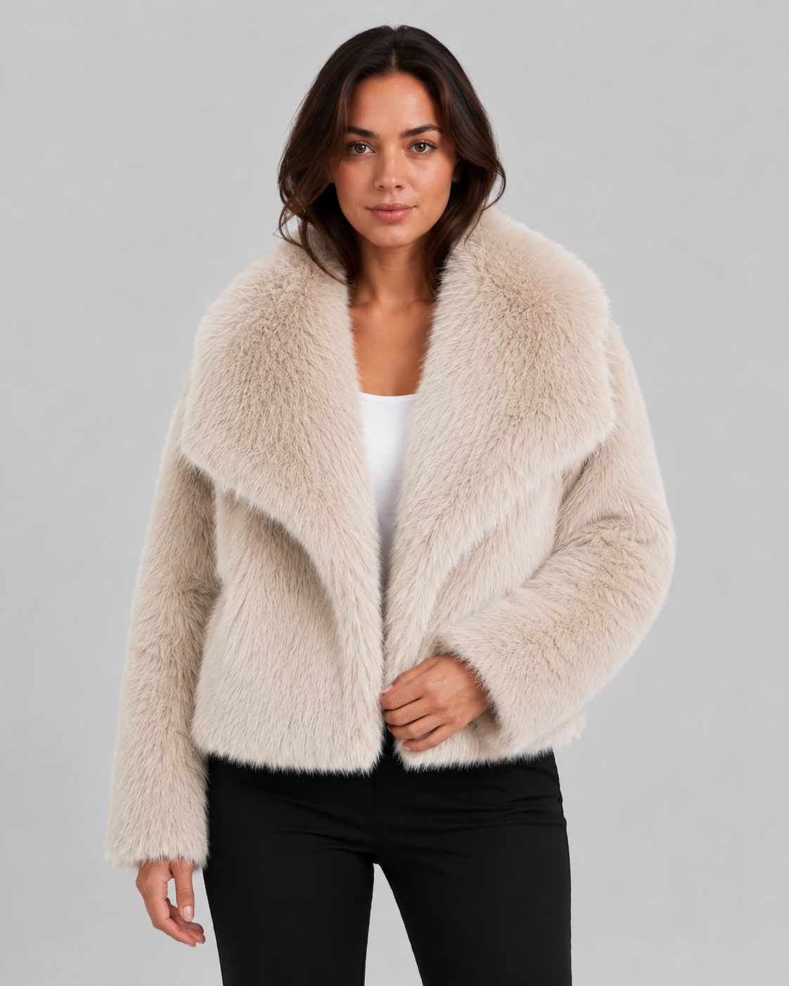 Women's Faux Fur Jacket - Cropped Winter Jacket