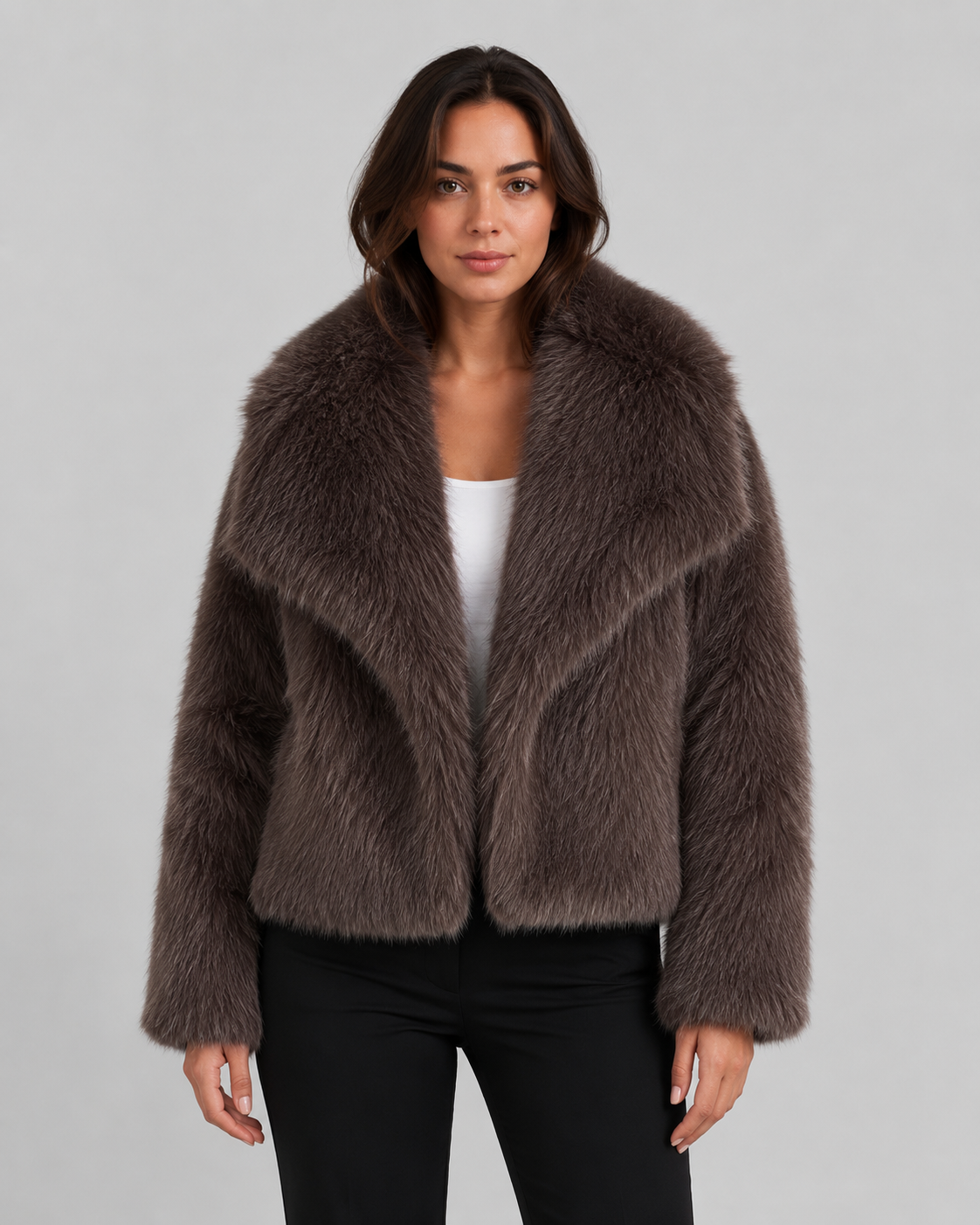 Women's Faux Fur Jacket - Cropped Winter Jacket