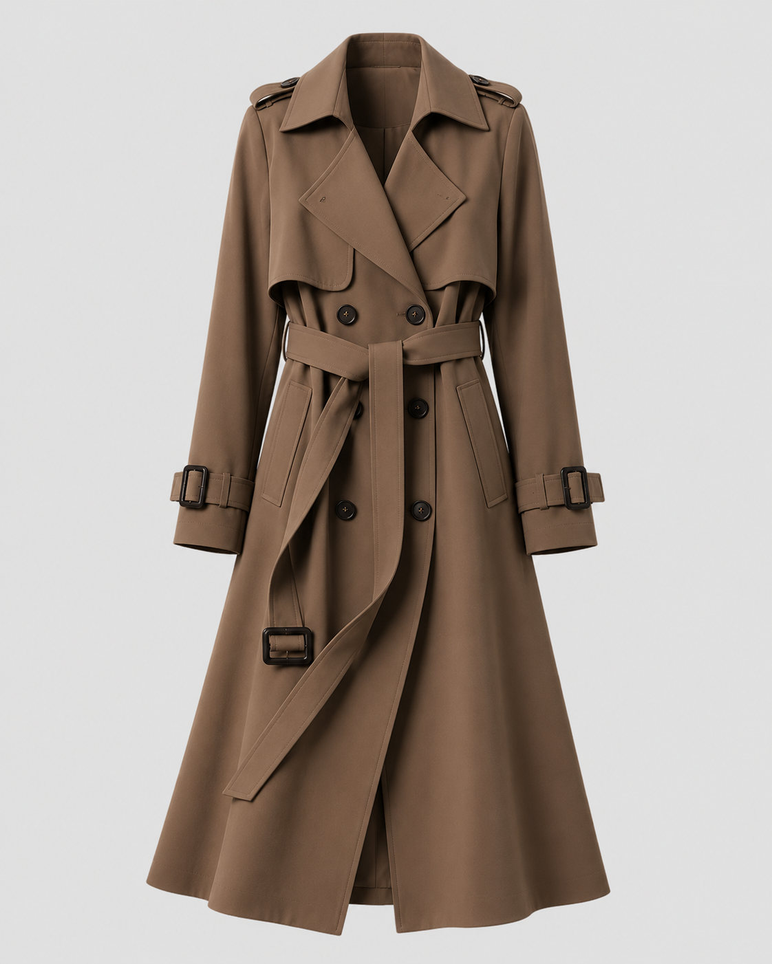 Women's Trench Coat - Long Double Breasted Belted Coat