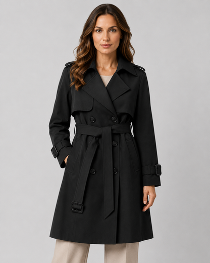 Women's Trench Coat - Long Double Breasted Belted Coat
