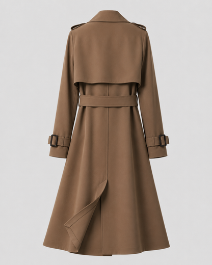 Women's Trench Coat - Long Double Breasted Belted Coat