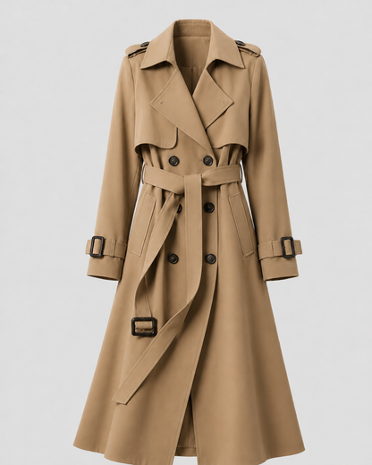 Women's Trench Coat - Long Double Breasted Belted Coat