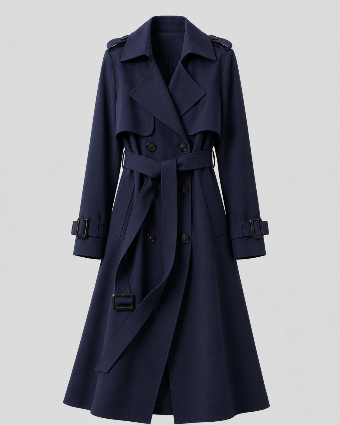 Women's Trench Coat - Long Double Breasted Belted Coat