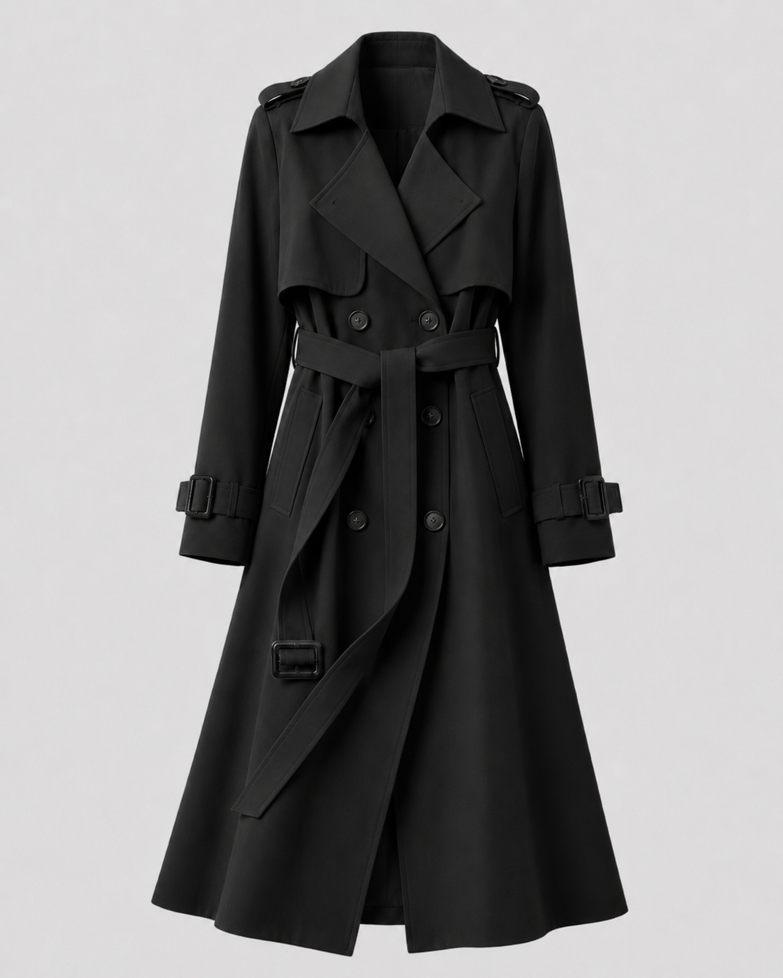 Women's Trench Coat - Long Double Breasted Belted Coat