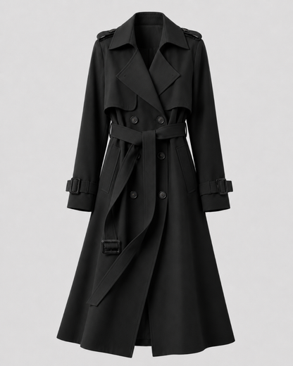 Women's Trench Coat - Long Double Breasted Belted Coat