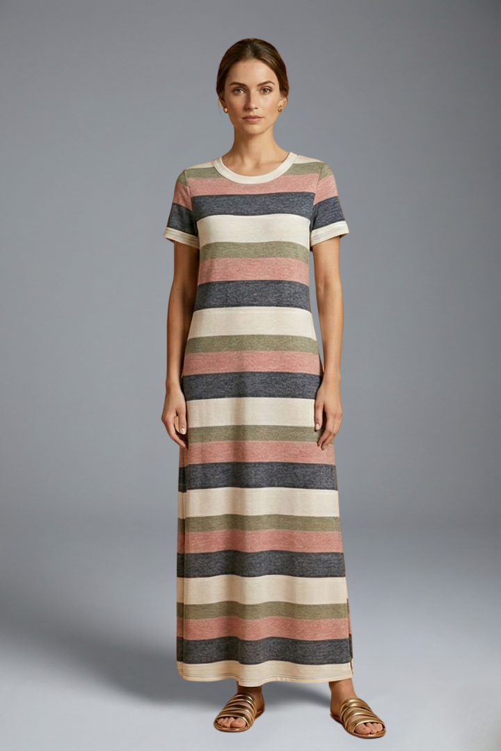 Zevarra | Relaxed Waist Fitted Shirt Dress with Flowing Skirt