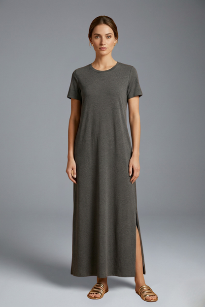 Zevarra | Relaxed Waist Fitted Shirt Dress with Flowing Skirt