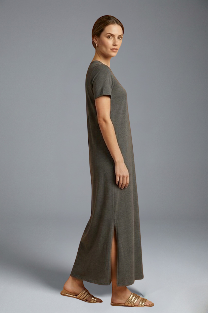 Zevarra | Relaxed Waist Fitted Shirt Dress with Flowing Skirt