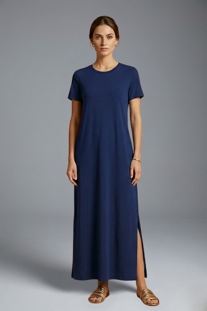 Zevarra | Relaxed Waist Fitted Shirt Dress with Flowing Skirt