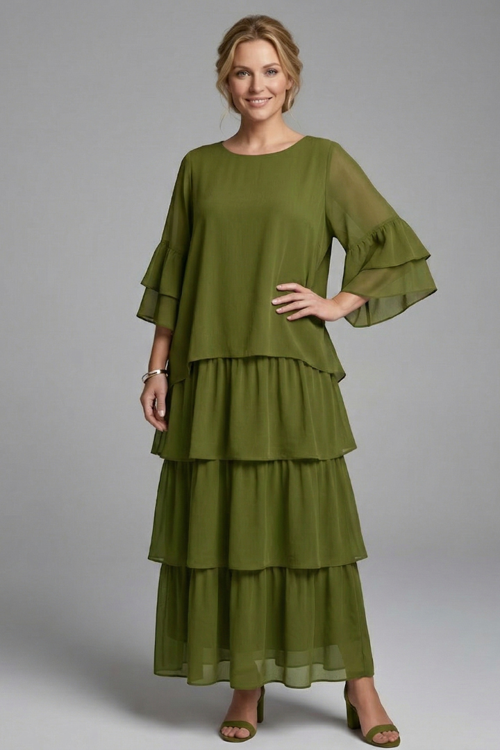 Dreama | Multiple Layered Maxi Dress with Round Neckline