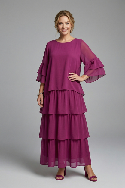 Dreama | Multiple Layered Maxi Dress with Round Neckline