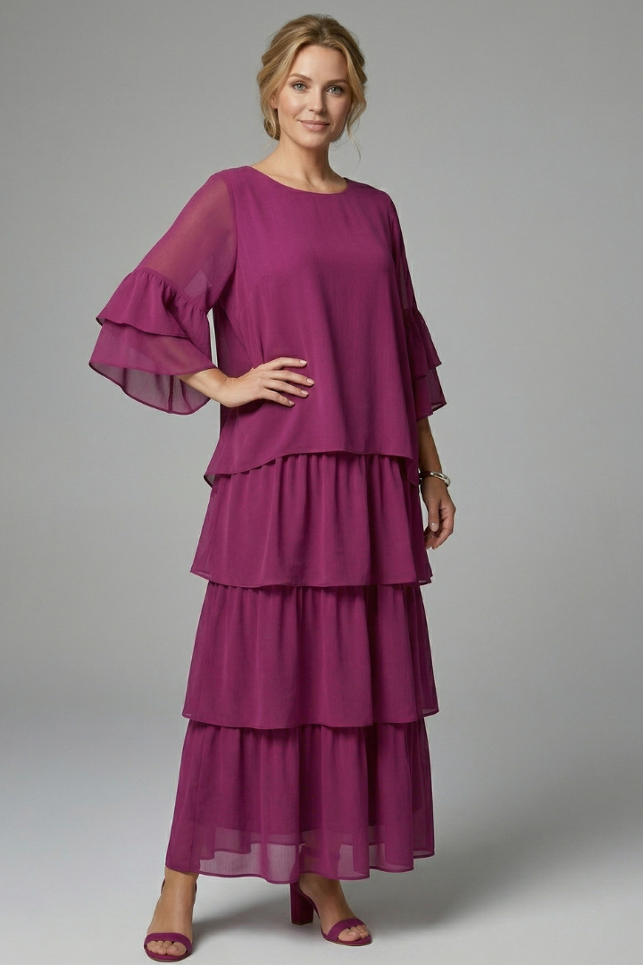 Dreama | Multiple Layered Maxi Dress with Round Neckline