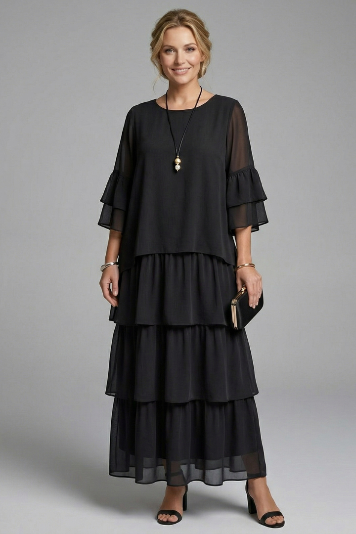 Dreama | Multiple Layered Maxi Dress with Round Neckline