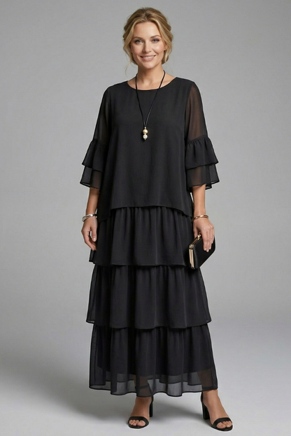 Dreama | Multiple Layered Maxi Dress with Round Neckline