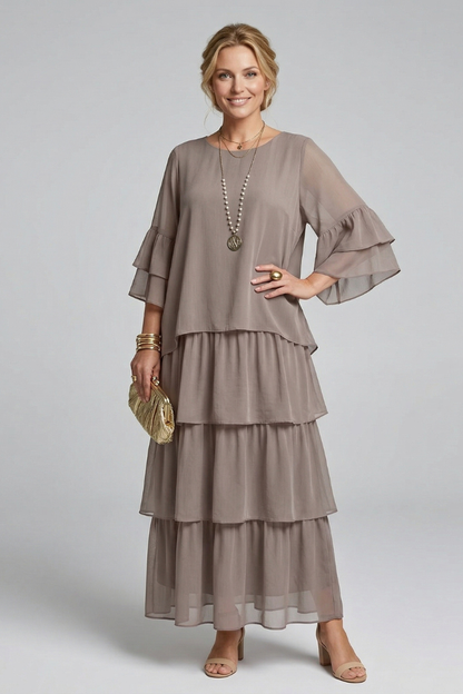 Dreama | Multiple Layered Maxi Dress with Round Neckline