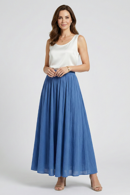 Ismerie | Full-Length Flared Long Maxi Skirt with Stretch Elastic Waist