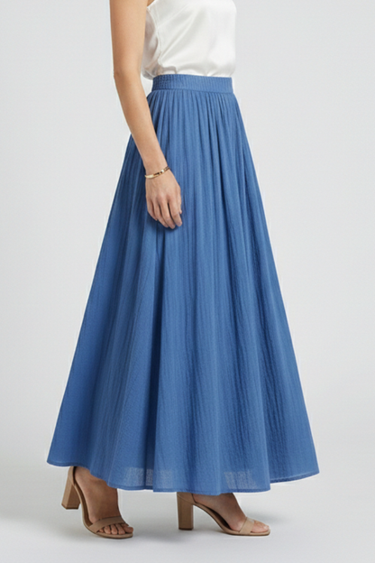 Ismerie | Full-Length Flared Long Maxi Skirt with Stretch Elastic Waist