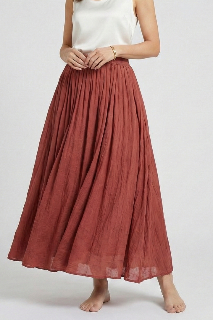 Ismerie | Full-Length Flared Long Maxi Skirt with Stretch Elastic Waist