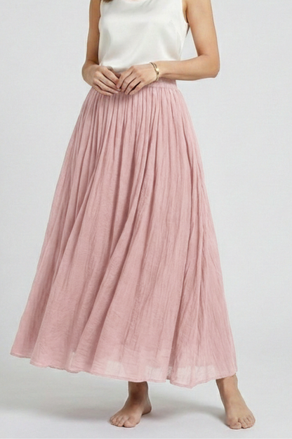 Ismerie | Full-Length Flared Long Maxi Skirt with Stretch Elastic Waist