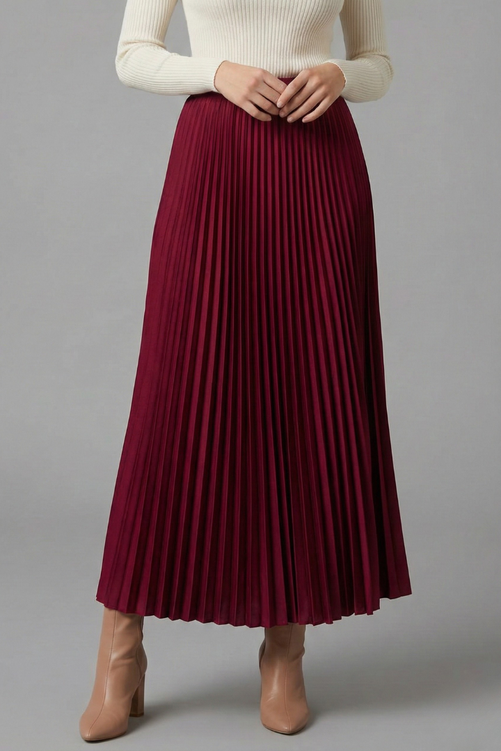 Romina | Women's Full Length Pleated Maxi Skirt with Stretch Elastic Waistband