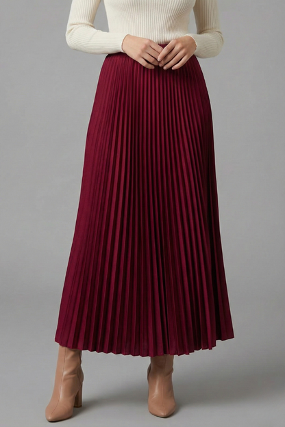 Romina | Women's Full Length Pleated Maxi Skirt with Stretch Elastic Waistband