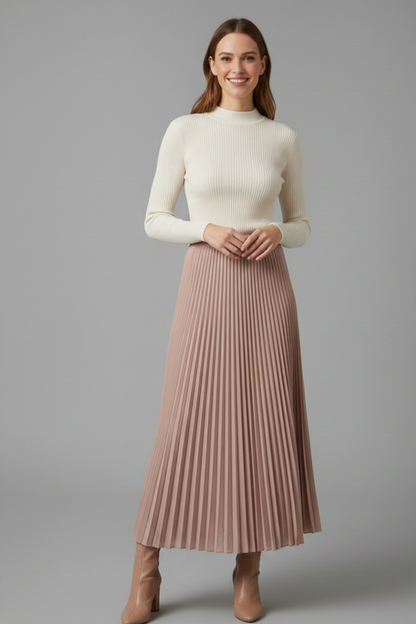 Romina | Women's Full Length Pleated Maxi Skirt with Stretch Elastic Waistband
