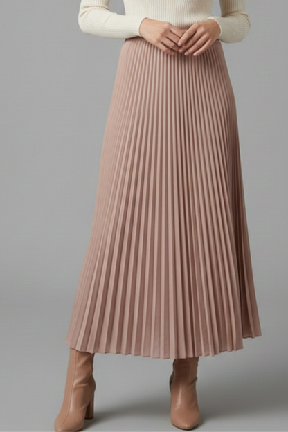 Romina | Women's Full Length Pleated Maxi Skirt with Stretch Elastic Waistband