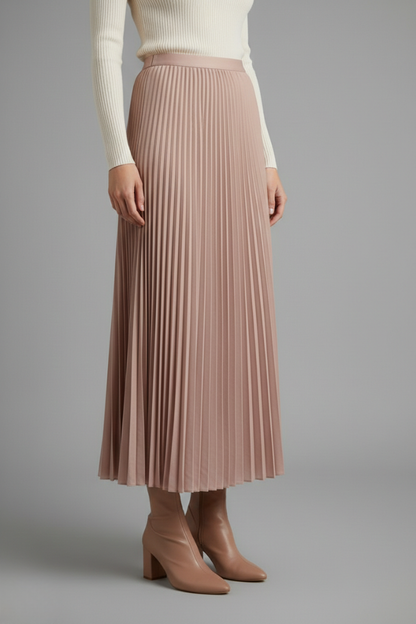 Romina | Women's Full Length Pleated Maxi Skirt with Stretch Elastic Waistband