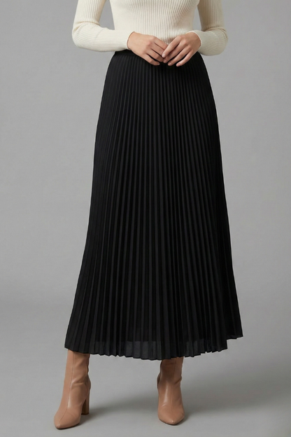 Romina | Women's Full Length Pleated Maxi Skirt with Stretch Elastic Waistband