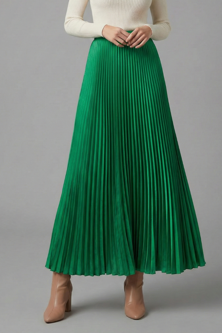 Romina | Women's Full Length Pleated Maxi Skirt with Stretch Elastic Waistband