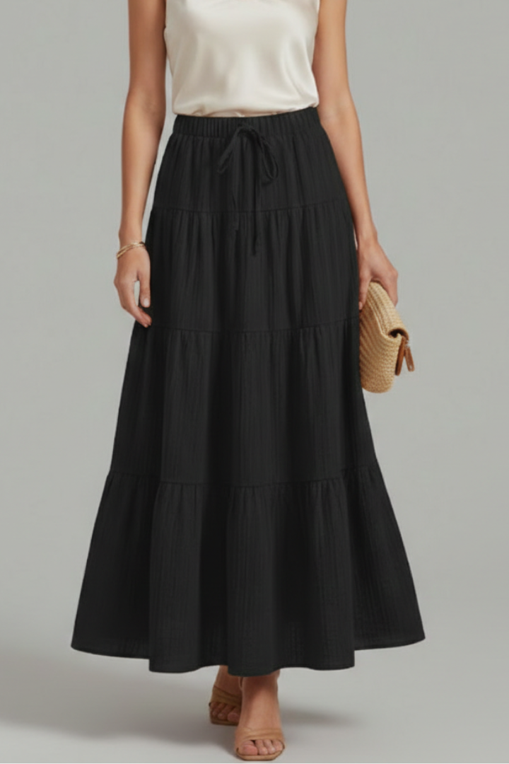 Jasmine | Women's Tiered Maxi Party Skirt with Plain Color Elastic Waist Design
