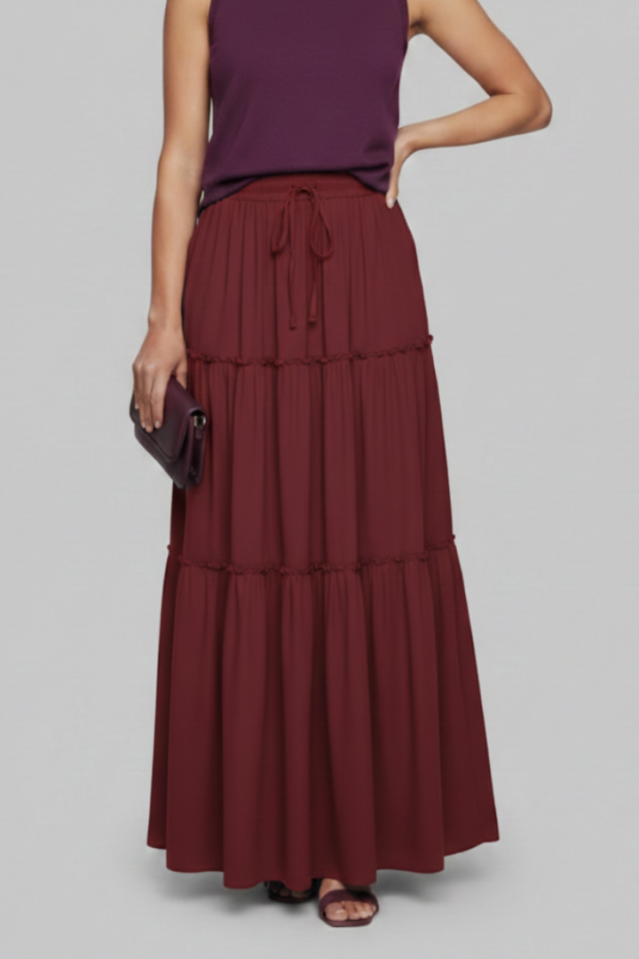 Caelia | Stylish Tiered Maxi Skirt with Comfortable Stretch Waist