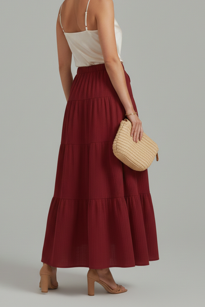 Jasmine | Women's Tiered Maxi Party Skirt with Plain Color Elastic Waist Design