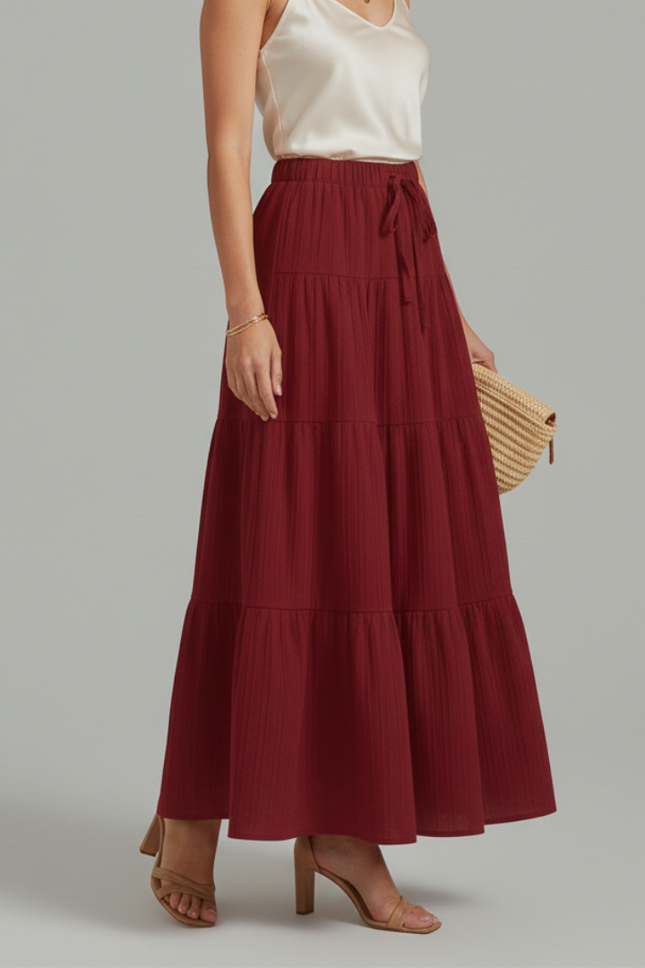 Jasmine | Women's Tiered Maxi Party Skirt with Plain Color Elastic Waist Design