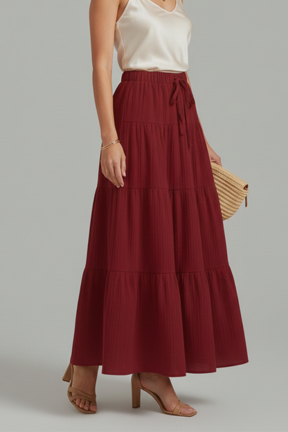 Jasmine | Women's Tiered Maxi Party Skirt with Plain Color Elastic Waist Design