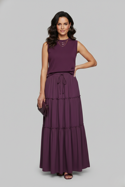 Caelia | Stylish Tiered Maxi Skirt with Comfortable Stretch Waist