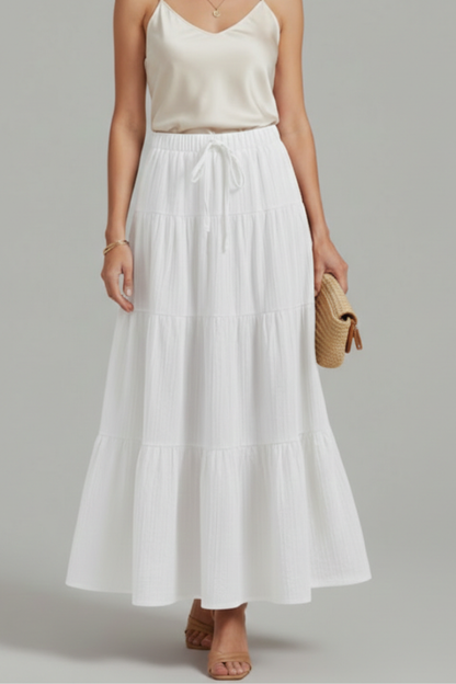 Jasmine | Women's Tiered Maxi Party Skirt with Plain Color Elastic Waist Design