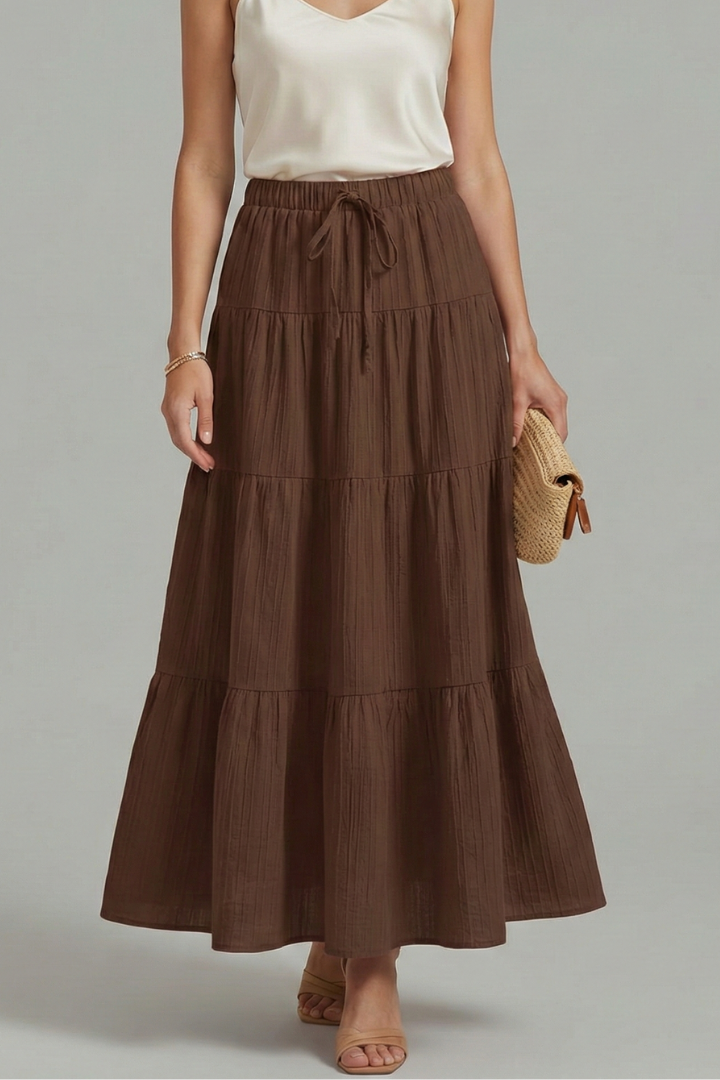Jasmine | Women's Tiered Maxi Party Skirt with Plain Color Elastic Waist Design