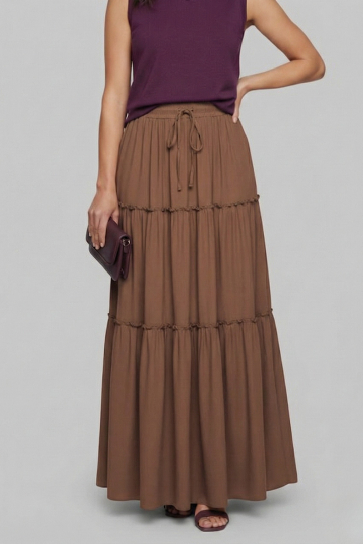Caelia | Stylish Tiered Maxi Skirt with Comfortable Stretch Waist