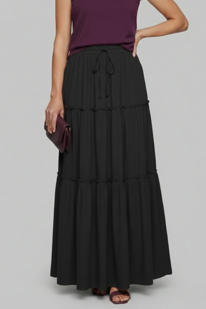 Caelia | Stylish Tiered Maxi Skirt with Comfortable Stretch Waist
