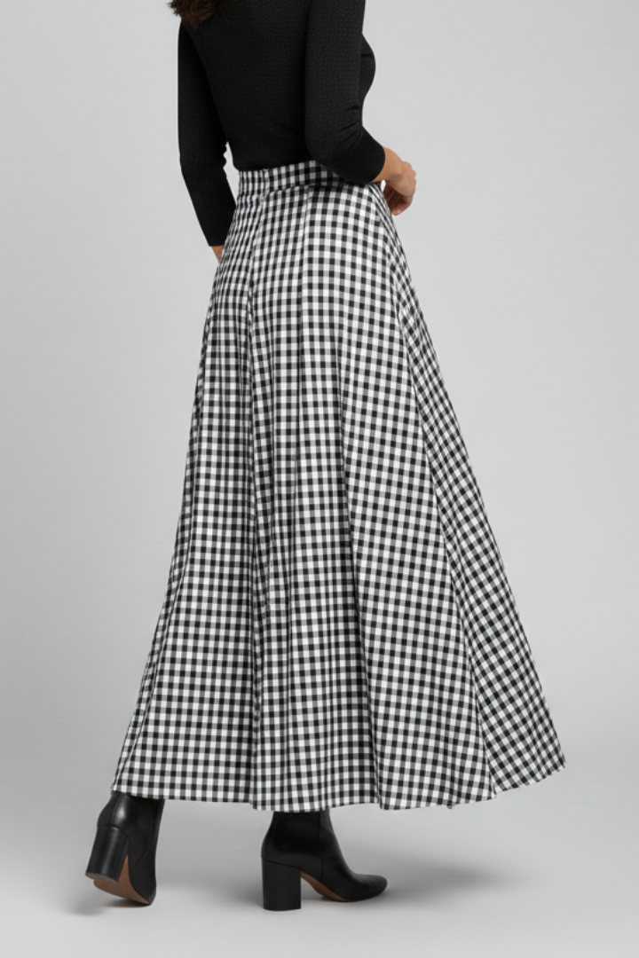 Nayara | Versatile Long Checkered Maxi Skirt with High Waist Fit