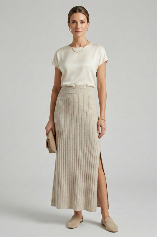 Cressida | Fashion Ribbed Slit Maxi Skirt with High Waist Style