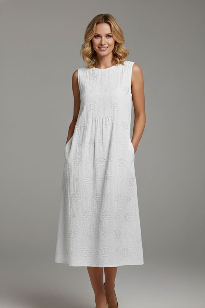 Havilyn | Trendy Loose Pattern Midi Dress with Round Neck and Side Pockets