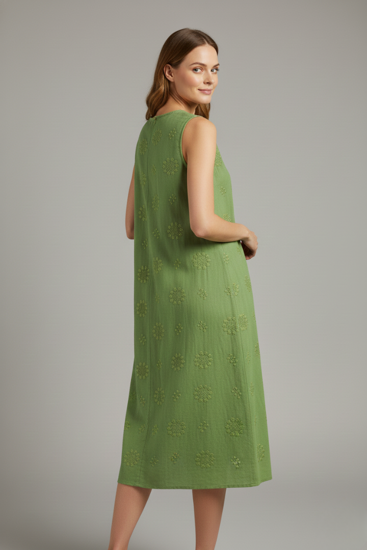 Havilyn | Trendy Loose Pattern Midi Dress with Round Neck and Side Pockets