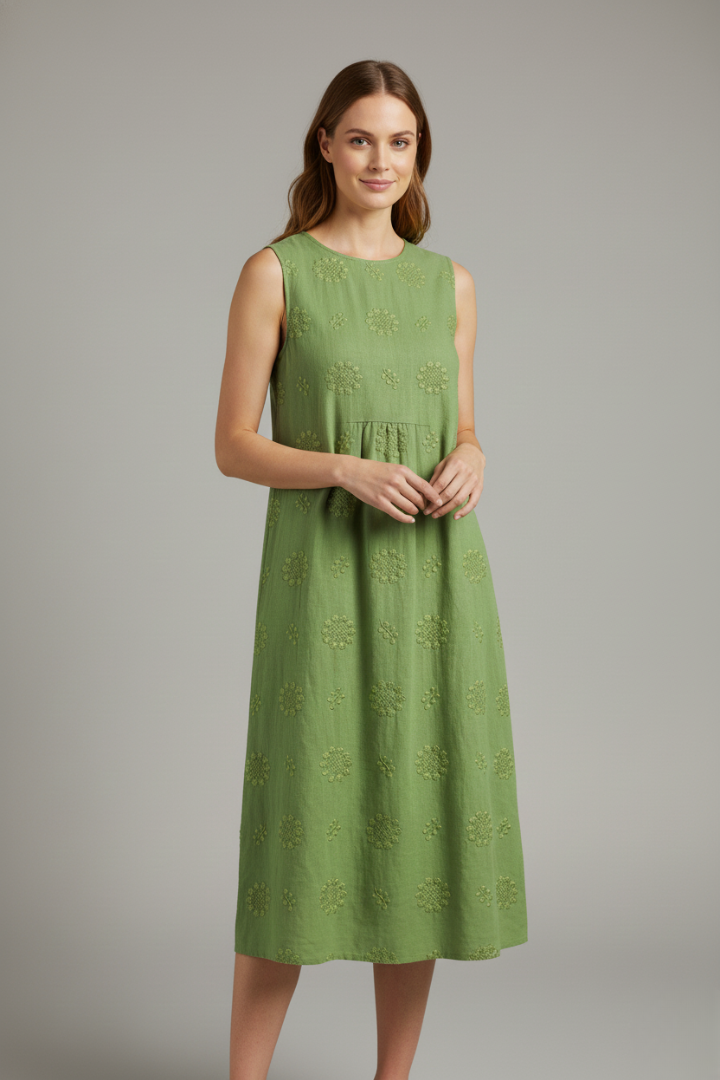 Havilyn | Trendy Loose Pattern Midi Dress with Round Neck and Side Pockets
