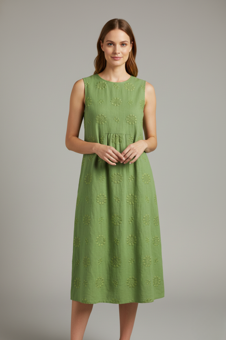 Havilyn | Trendy Loose Pattern Midi Dress with Round Neck and Side Pockets