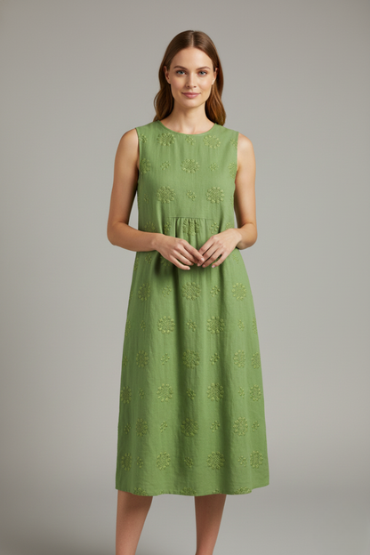 Havilyn | Trendy Loose Pattern Midi Dress with Round Neck and Side Pockets