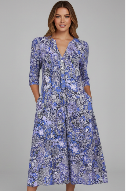 Ravelle | Chic Summer Midi Dress with Three Quarter Sleeve Style