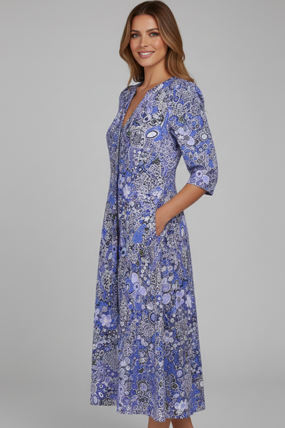 Ravelle | Chic Summer Midi Dress with Three Quarter Sleeve Style